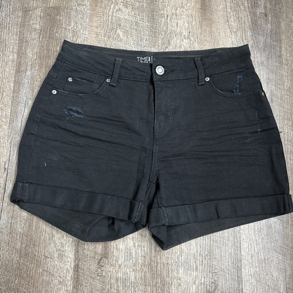 Black denim shorts